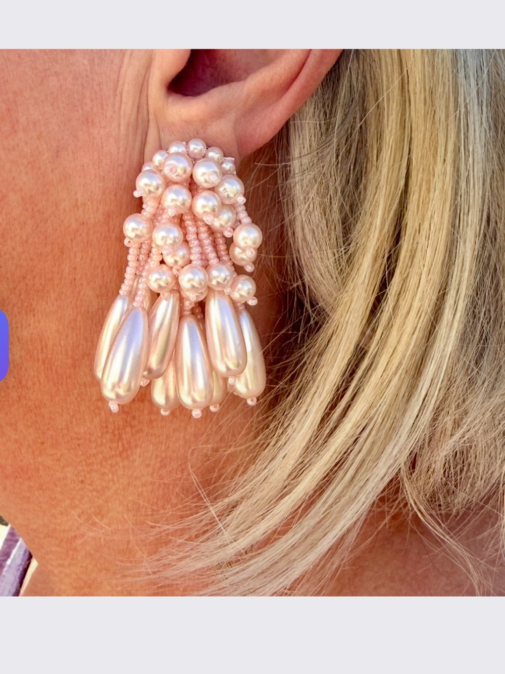 Vintage Handmade Pink Pearl Cluster Drop Earrings